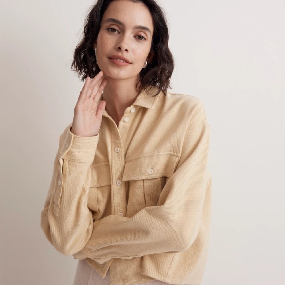 MADEWELL Flannel Cargo Button Up Shirt Soft Pale Butter Yellow Size M